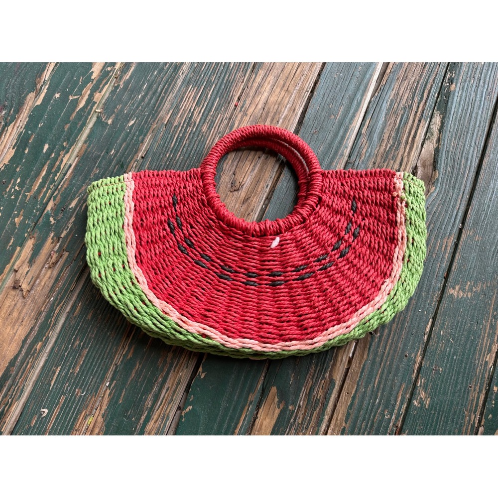 3AM Forever Watermelon Straw Woven Handbag Crossbody Summer Bag Red Green